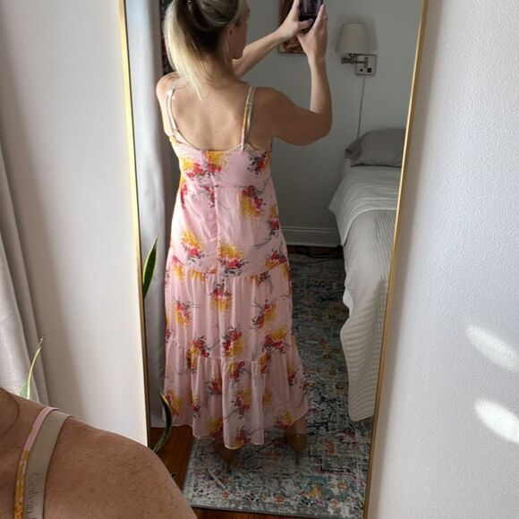 J. Crew Mercantile Pink Floral Tiered Sleeveless Maxi Dress Size 4 - Picture 4 of 6
